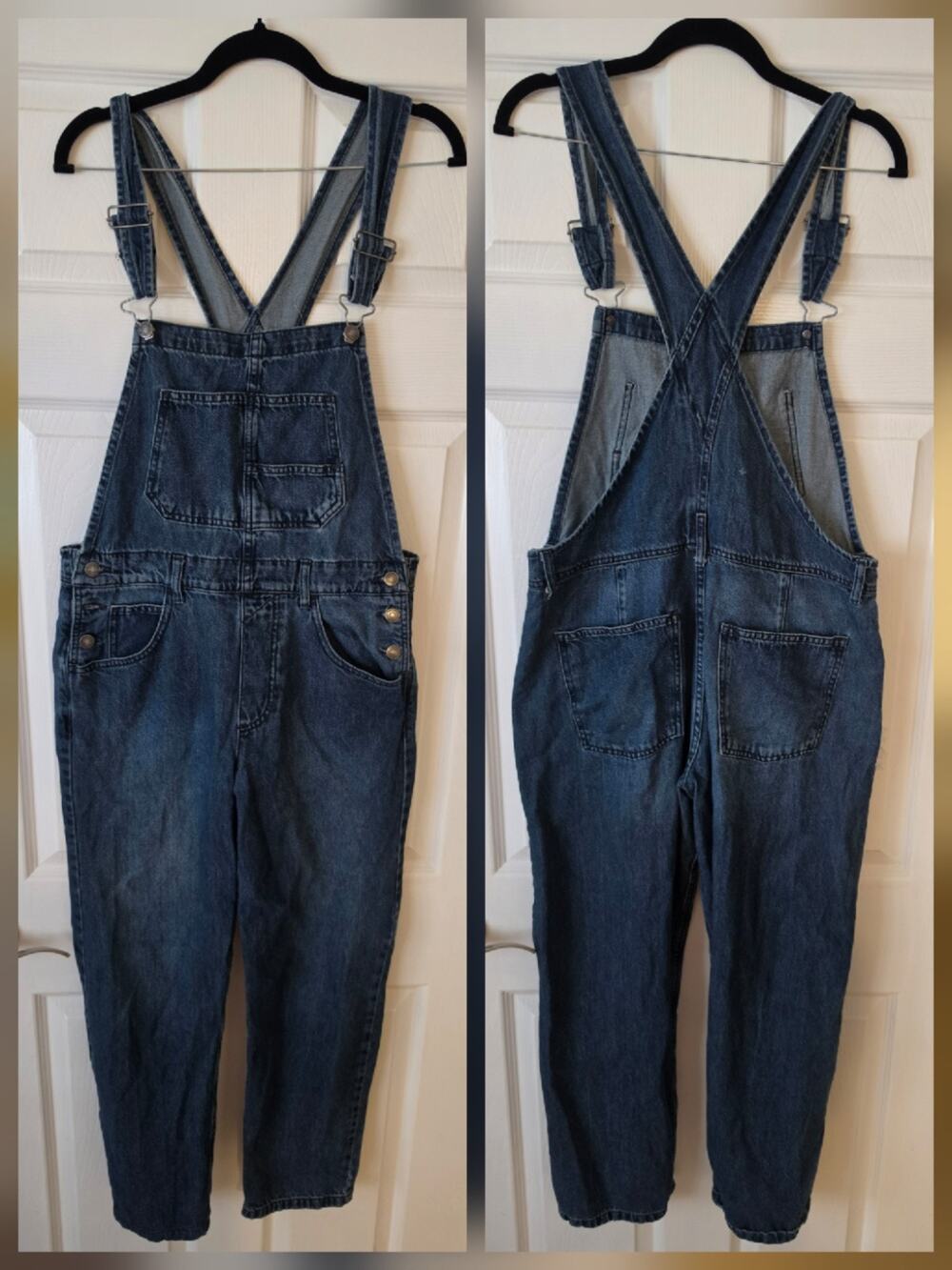 Free People Ziggy Denim Bib Overalls SZ M Boyfriend Straight Drapey Boho